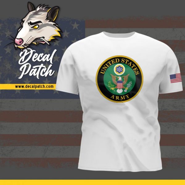 US Army Brand Logo Short Sleeve White Polyester T Shirt Decal Patch Co